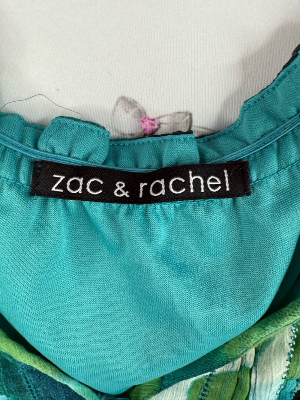 Zac & Rachel T-shirt blouse Teal and Green Floral Chiffon Cap-Sleeve Blouse - Picture 9 of 12